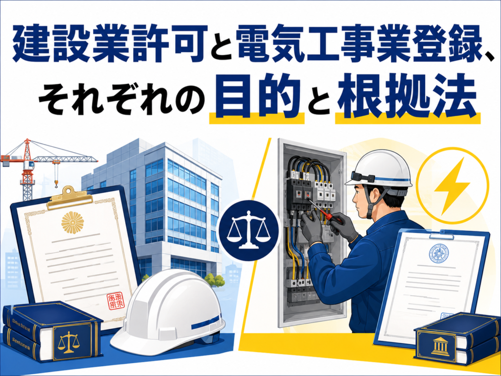 建設業許可と電気工事業登録、それぞれの目的と根拠法